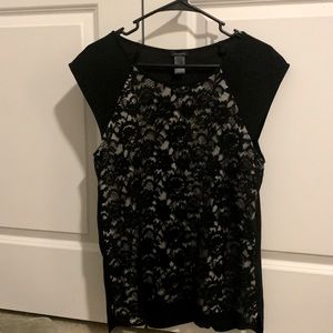 Ann Taylor black and white lace blouse